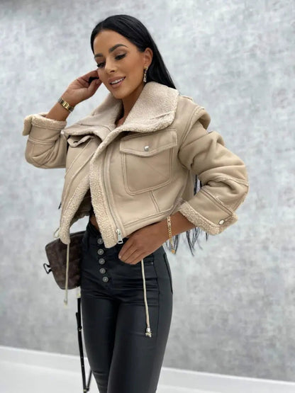 Liva | Dames Leren Jas met Warme Fleecevoering voor Winter