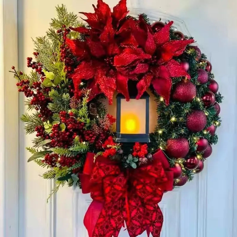 Kerstgloed – Kerstkrans met Gouden en Rode Details en Verlichting