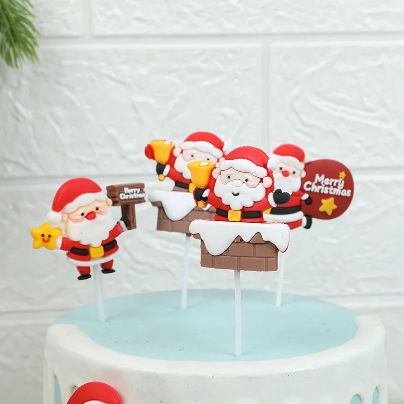 Kerstman Cake Toppers Set van 5 voor Cupcakes en Kerstgebak