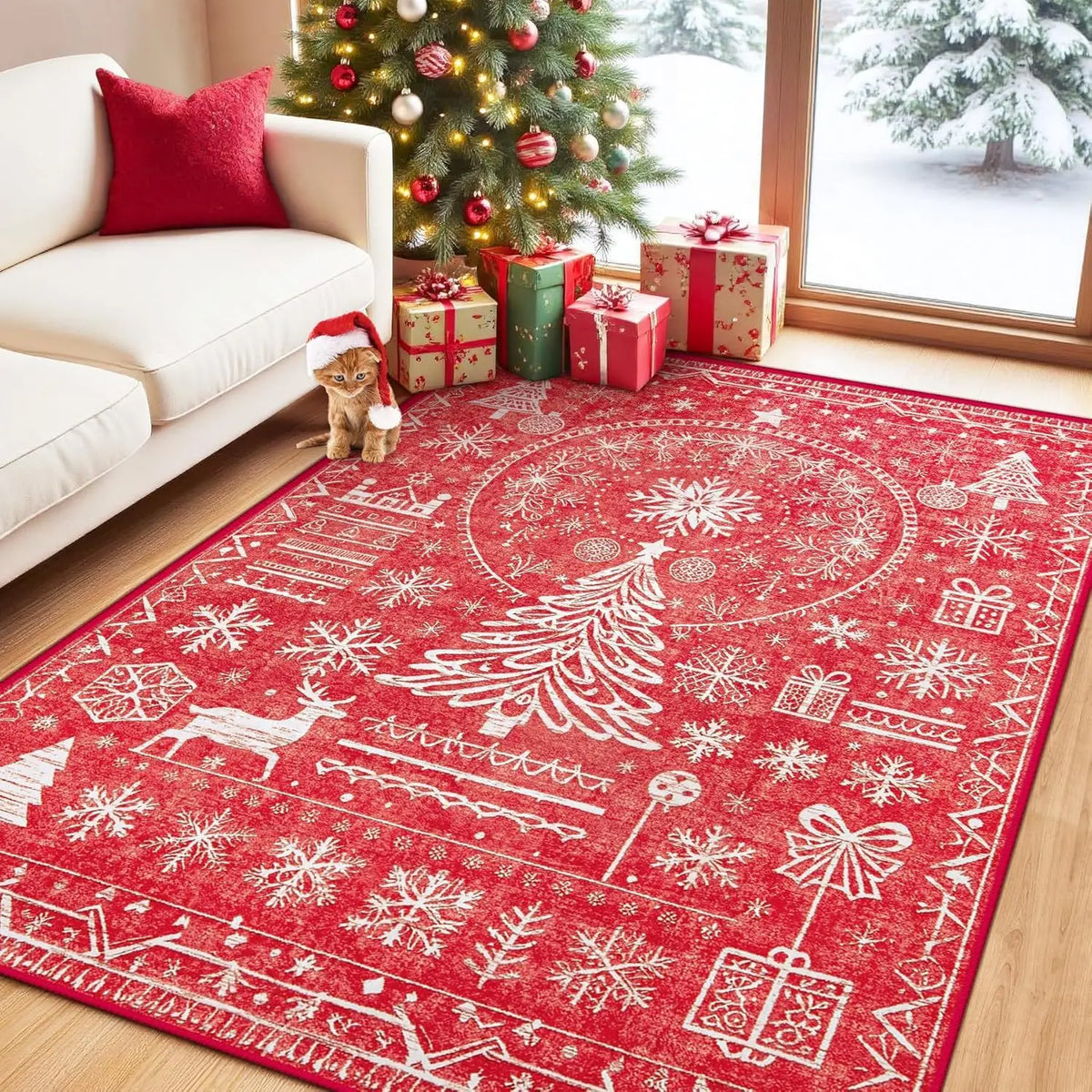 Noëllara – Zacht Kersttapijt met Kerstman en Rendieren, Antislip