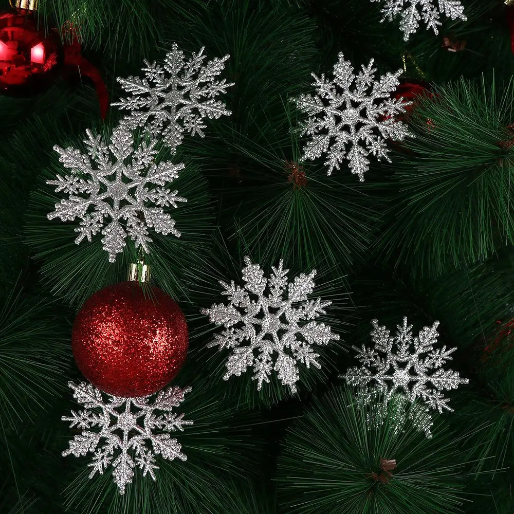 Winterglans Sneeuwvlokken – Set van 12 Glitter Kerstboomornamenten