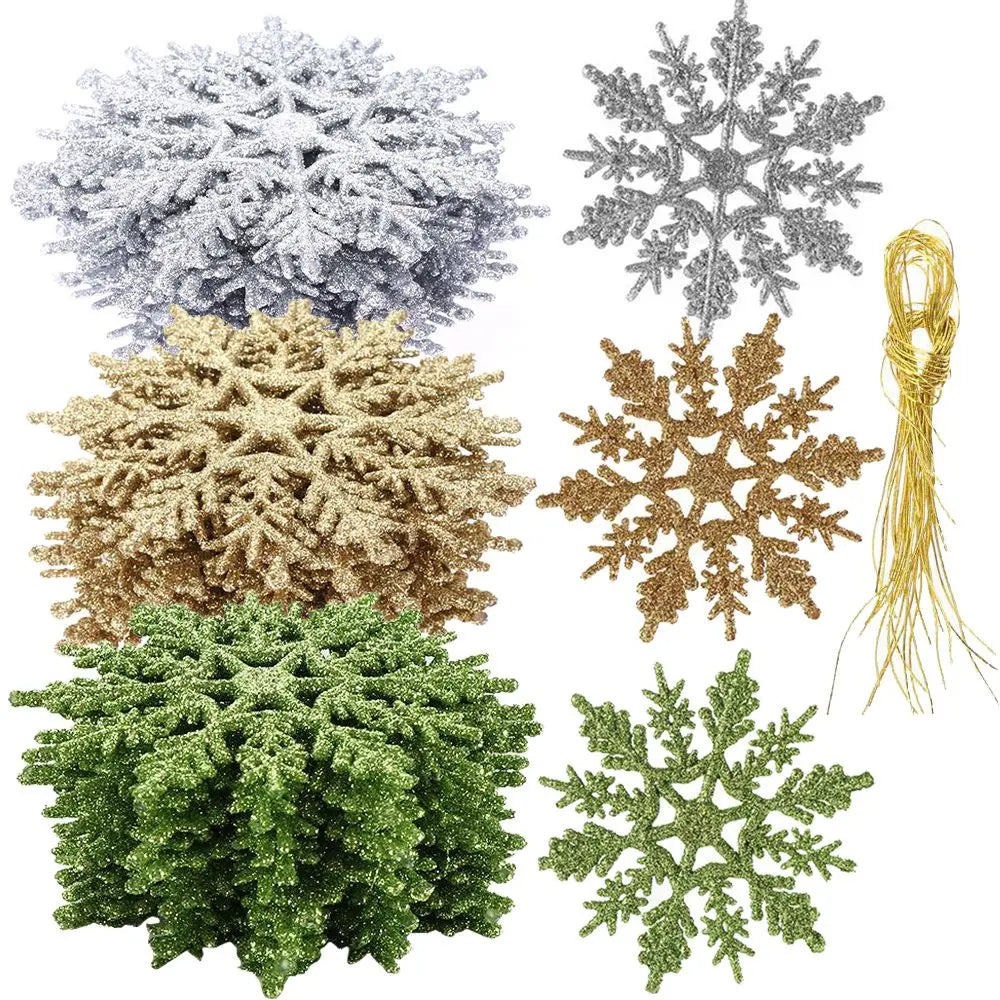 Winterglans Sneeuwvlokken – Set van 12 Glitter Kerstboomornamenten
