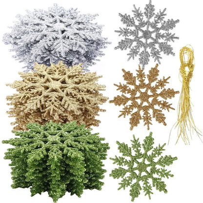 Winterglans Sneeuwvlokken – Set van 12 Glitter Kerstboomornamenten