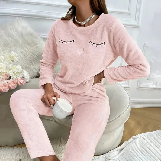 Dames Warme Pyjamaset 2-Delig – Zachte Nachtkleding met Lange Mouwen