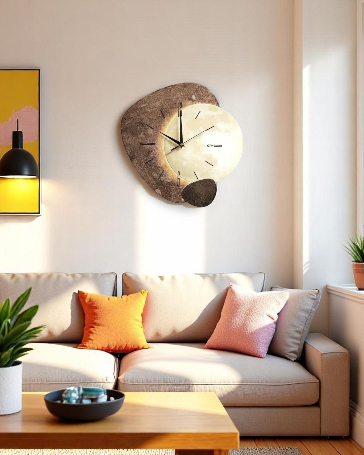 Maantijd Wandklok – Moderne Asymmetrische Klok met Licht