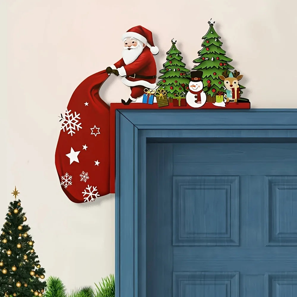 Kerstvaro – Houten Kerstman Deurdecoratie Set van 2 Stuks
