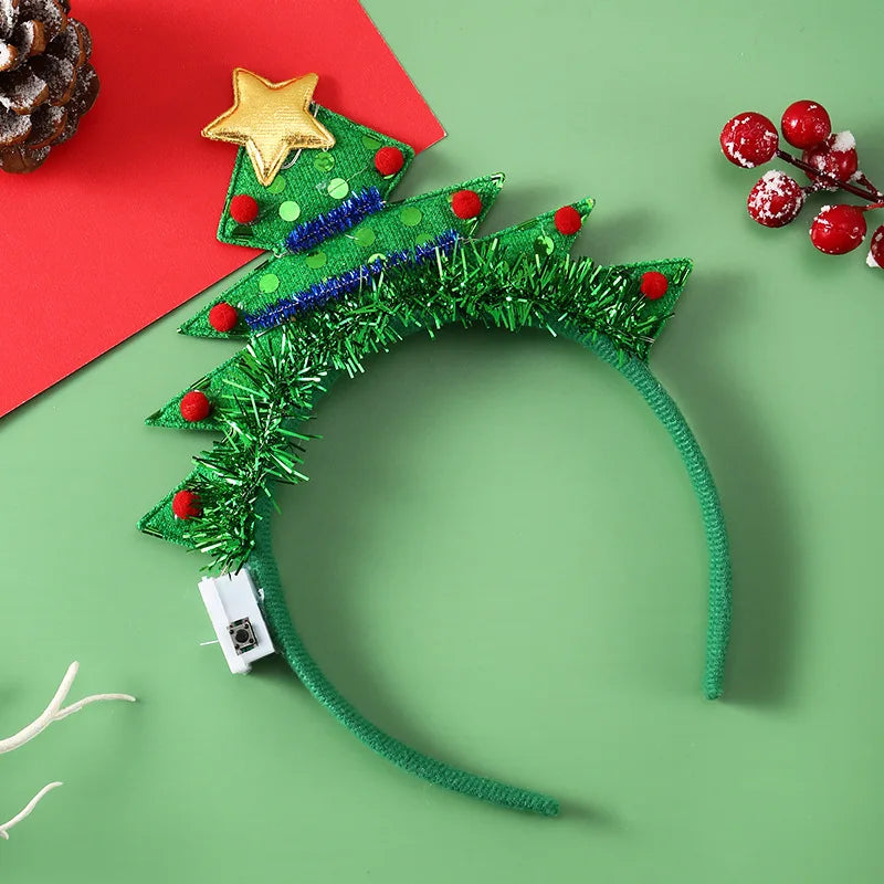 Kersthoofdband – LED Feestaccessoire met Sneeuwvlok en Kerstboom
