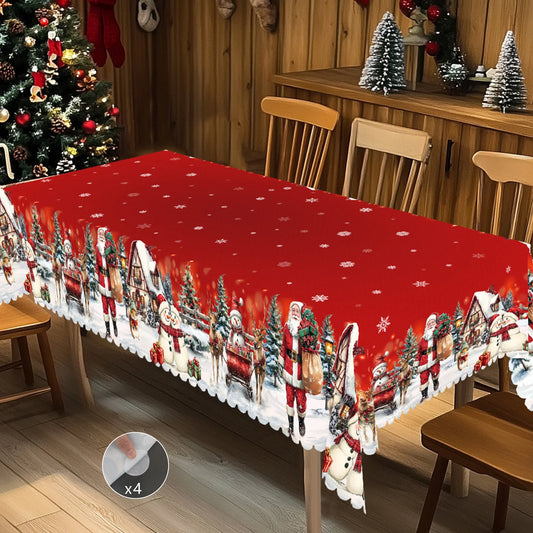 Kersttafelkleed Winterpret met Kerstman en Sneeuwpop voor Feestdagen