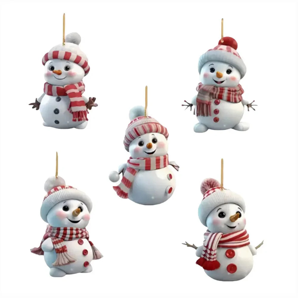 Sneeuwpret – Set van 5 Sneeuwpop Kersthangers voor de Kerstboom