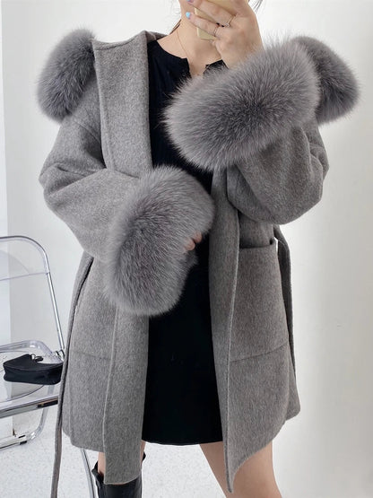 Dames Cape met Capuchon – Imitatiebont en Tailleband