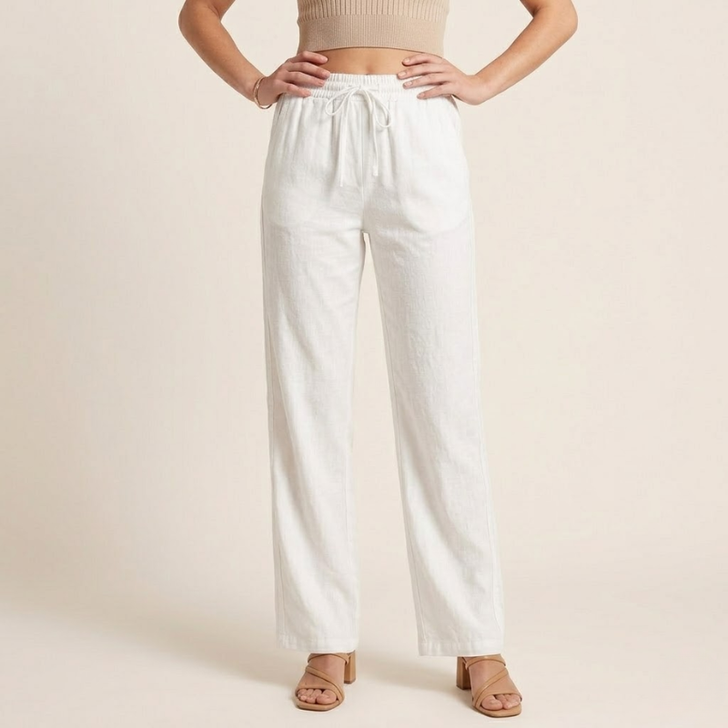 Dames Linnen Broek Nora | Wijde Pijpen en Elastische Taille
