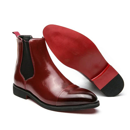 Ravian Heren Chelsea Boots met Rode Zool van Glanzend PU-Leer
