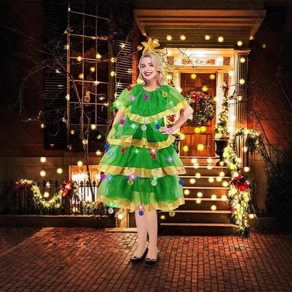 Kerstboom Bella – Dames Kerstkostuumset met Rok, Hoofdband en Bellen
