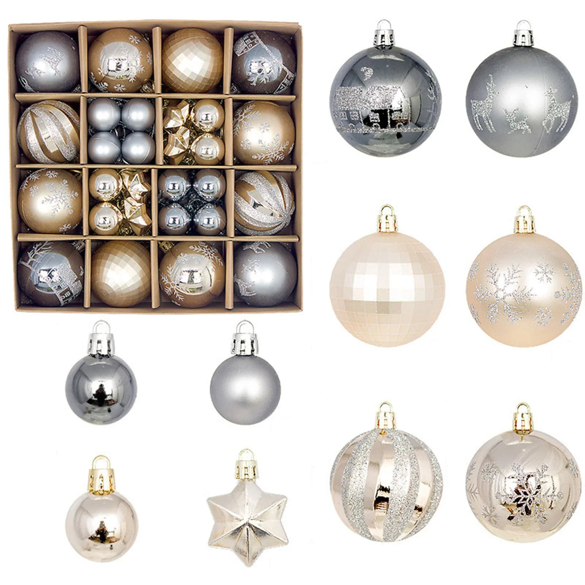 Winterblauw – 44-delige Kerstballenset Blauw Wit in Geschenkdoos