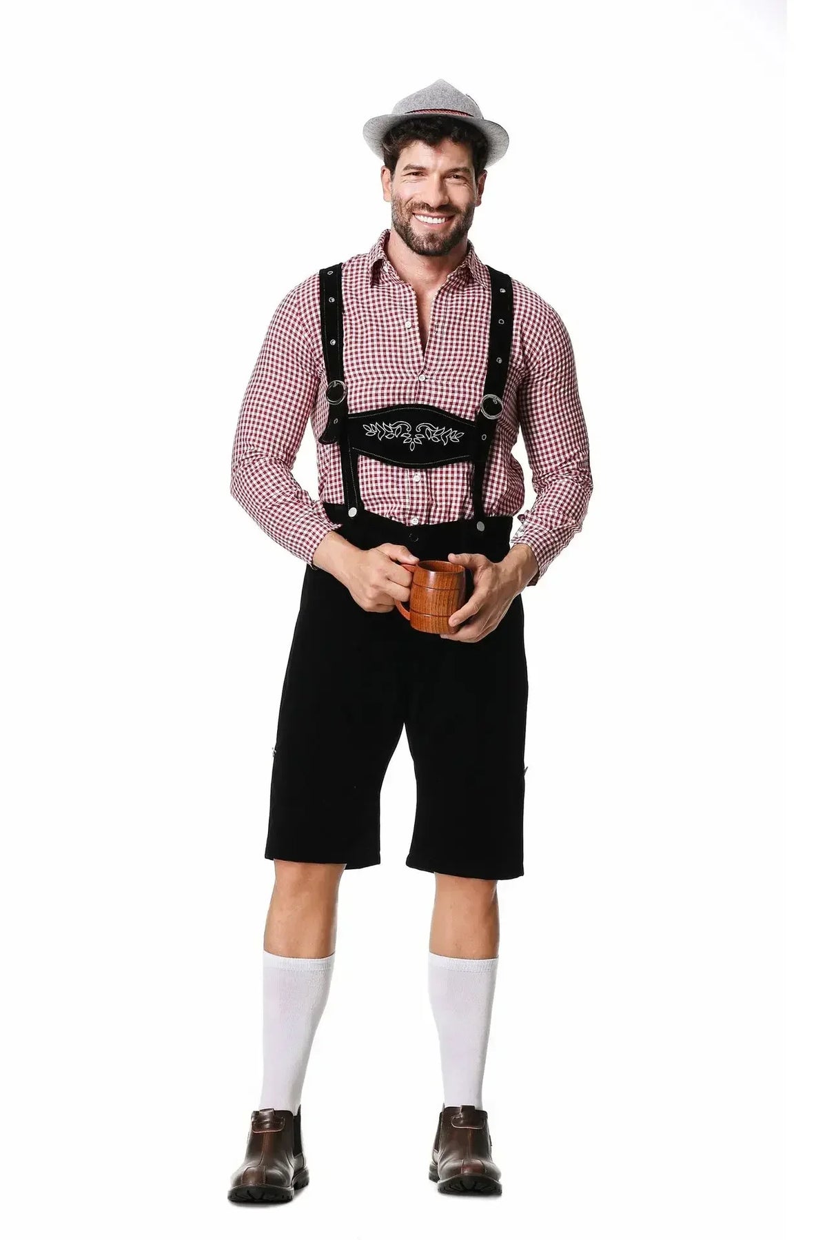 Daan Heren Oktoberfest Kostuum met Geruit Shirt en Bretels