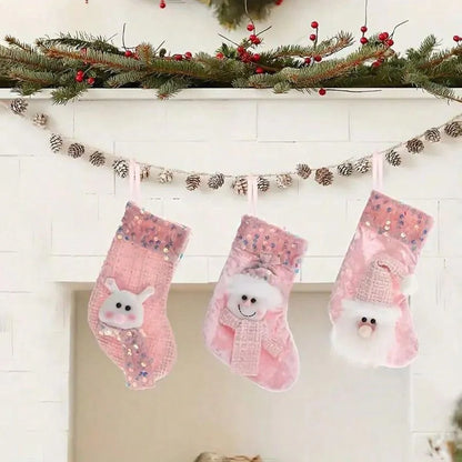Roze Kerstsokken Rosalie – Set van 3 Decoratieve Kerstlaarzen
