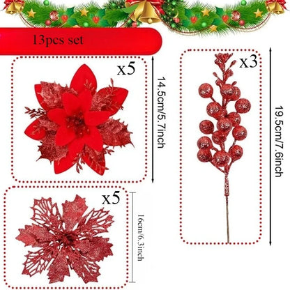 Kerst Bessenboeket met Glitter – Decoratieve Kerstboomversiering
