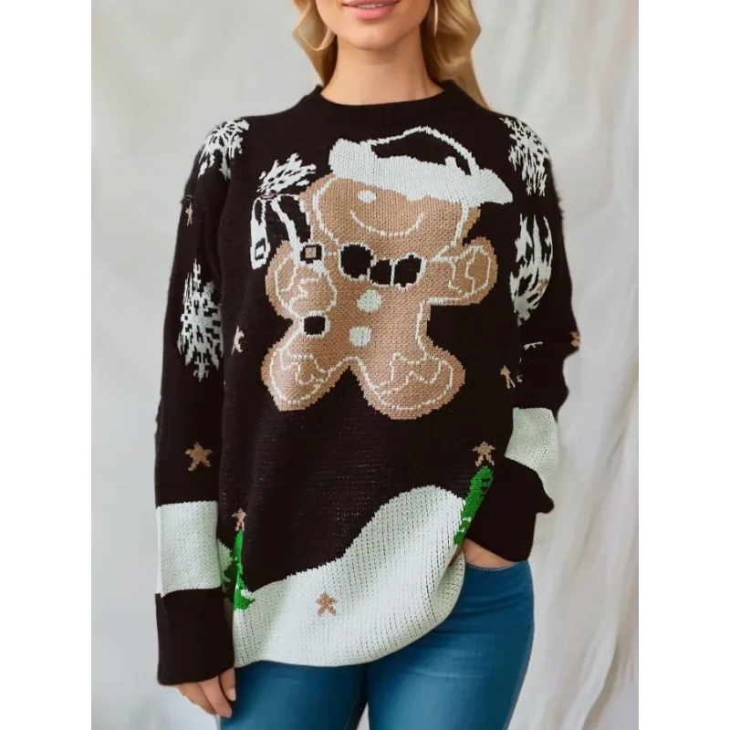 Trui met peperkoekmannetje en kerstmotief, lange mouwen, ronde hals