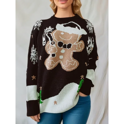 Trui met peperkoekmannetje en kerstmotief, lange mouwen, ronde hals