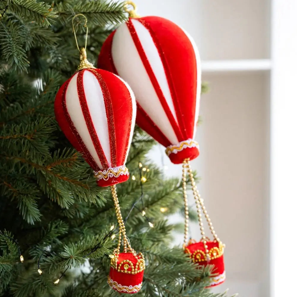 Kerstballon Roodwit – Decoratieve Heteluchtballon Kersthanger