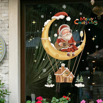 Raamdecoratie - Feestelijke decoratie met kerstman en dieren voor een gezellige kerst