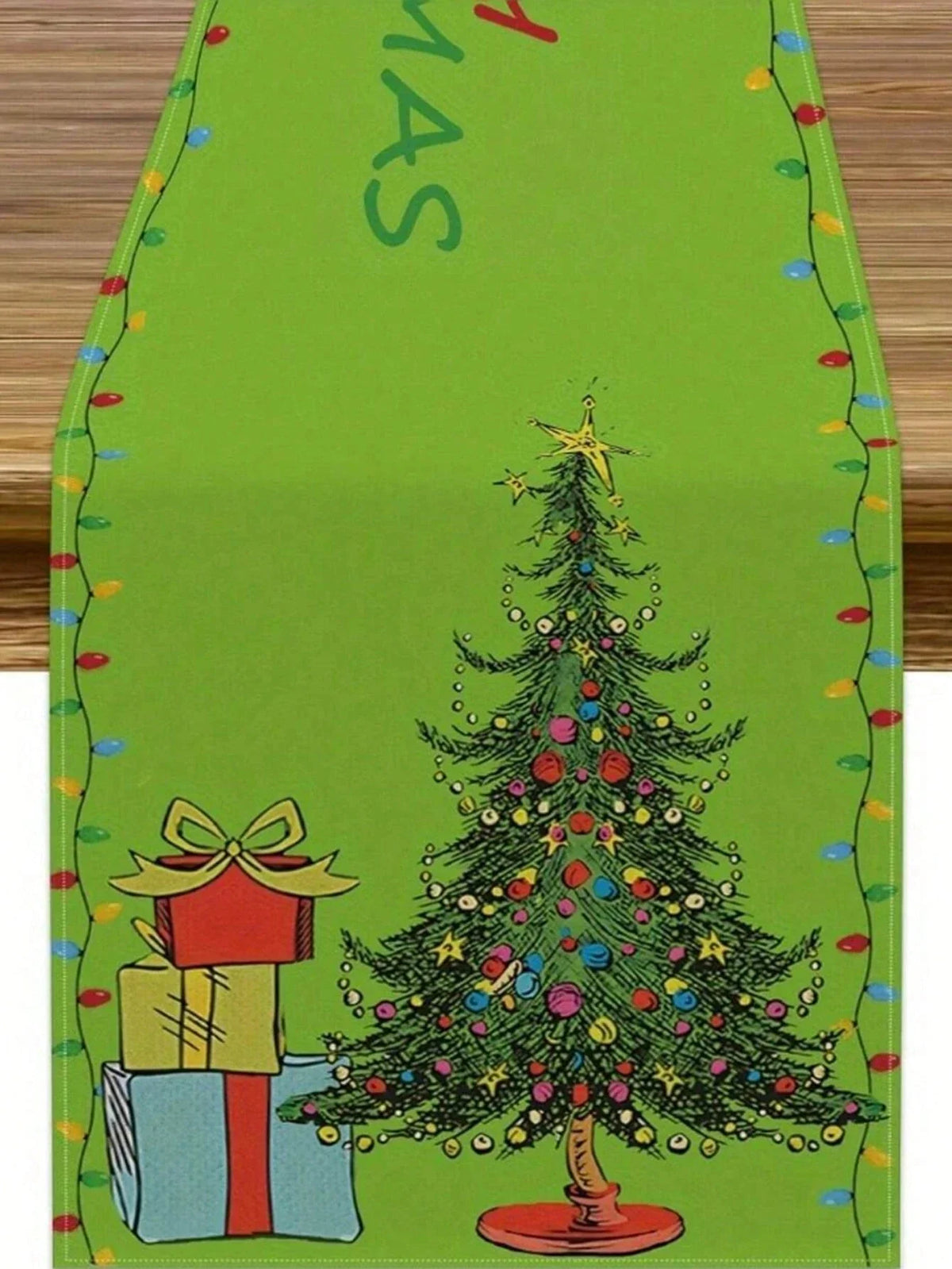Kerst Tafelloper – Feestelijke Tafelversiering met Speels Boommotief