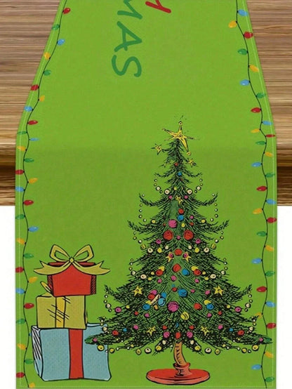 Kerst Tafelloper – Feestelijke Tafelversiering met Speels Boommotief