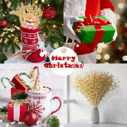 Goudbesia – Set van 6 Gouden Kerstbessen met Pailletten