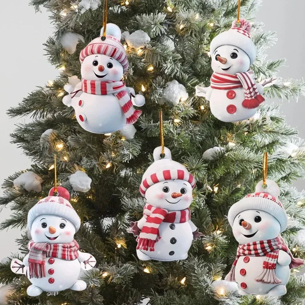 Sneeuwpret – Set van 5 Sneeuwpop Kersthangers voor de Kerstboom