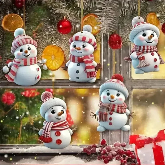 Sneeuwpret – Set van 5 Sneeuwpop Kersthangers voor de Kerstboom
