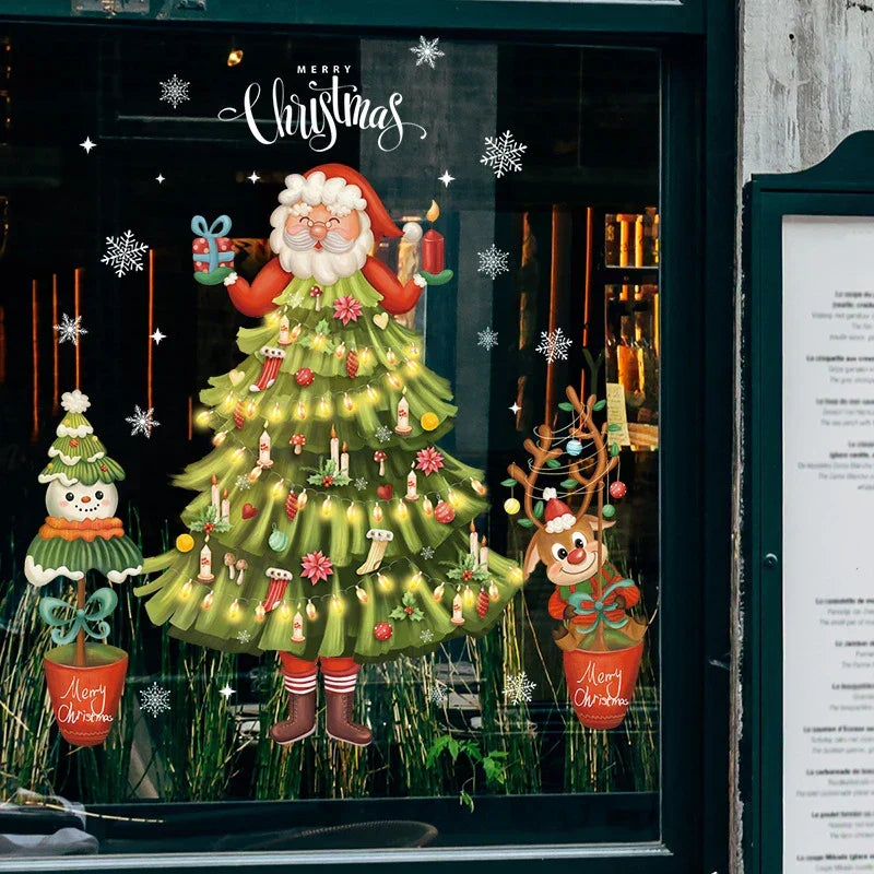 Raamdecoratie - Feestelijke decoratie met kerstman en dieren voor een gezellige kerst