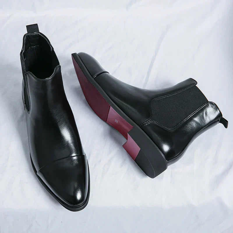 Ravian Heren Chelsea Boots met Rode Zool van Glanzend PU-Leer