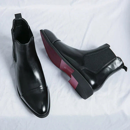 Ravian Heren Chelsea Boots met Rode Zool van Glanzend PU-Leer