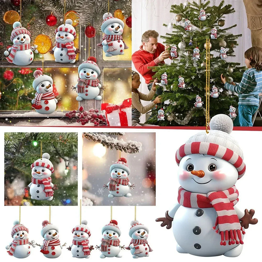 Sneeuwpret – Set van 5 Sneeuwpop Kersthangers voor de Kerstboom