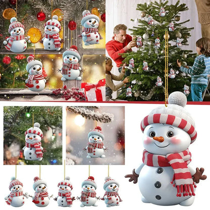 Sneeuwpret – Set van 5 Sneeuwpop Kersthangers voor de Kerstboom