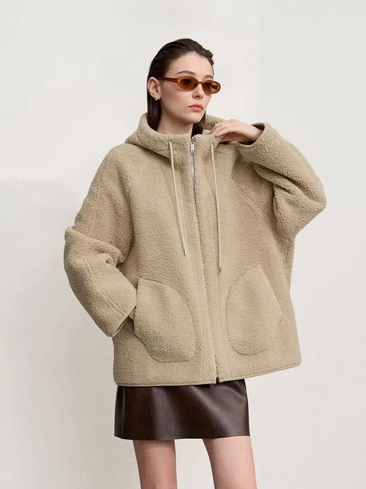 Dames teddyjacka met capuchon en zakken – Beige of Zwart