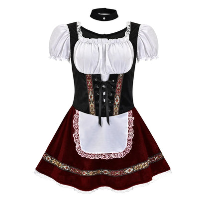 Dames Dirndl Jurk – Oktoberfest Kostuum met Schort en Ketting