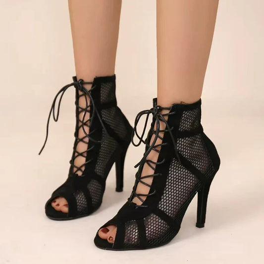 Dames Hoge Hakken Sandalen met Veters, Open Teen en Enkelband