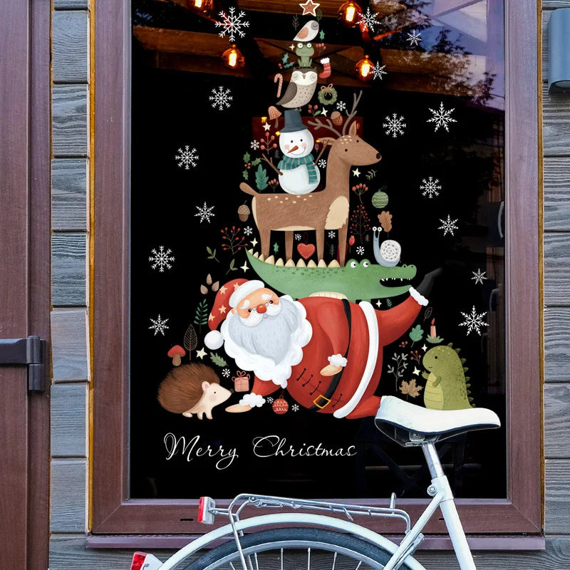 Raamdecoratie - Feestelijke decoratie met kerstman en dieren voor een gezellige kerst