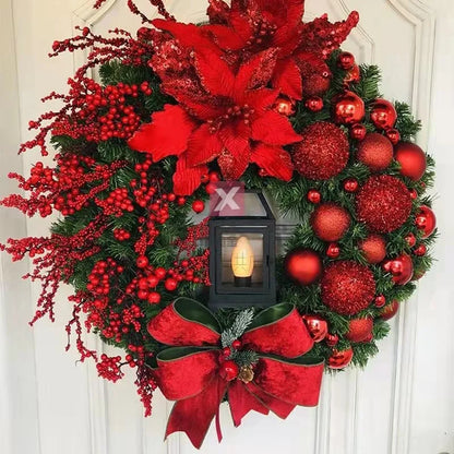 Kerstgloed – Kerstkrans met Gouden en Rode Details en Verlichting