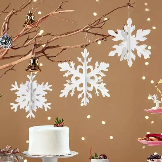 3D Sneeuwvlok Kersthangers – Set van 6 Decoratieve Ornamenten