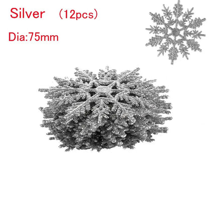 Winterglans Sneeuwvlokken – Set van 12 Glitter Kerstboomornamenten