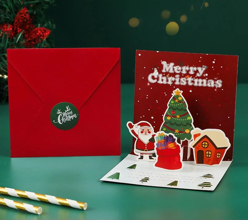 3D Kerstkaarten – Kerstman Wenskaarten met Enveloppen
