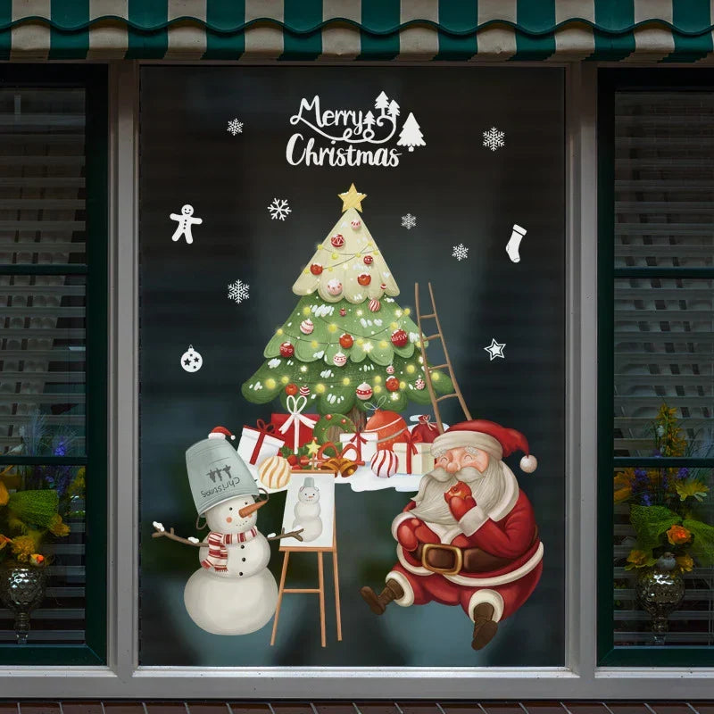 Raamdecoratie - Feestelijke decoratie met kerstman en dieren voor een gezellige kerst