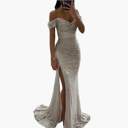Dames Off-Shoulder Elegante Avondjurk met Split voor Avond