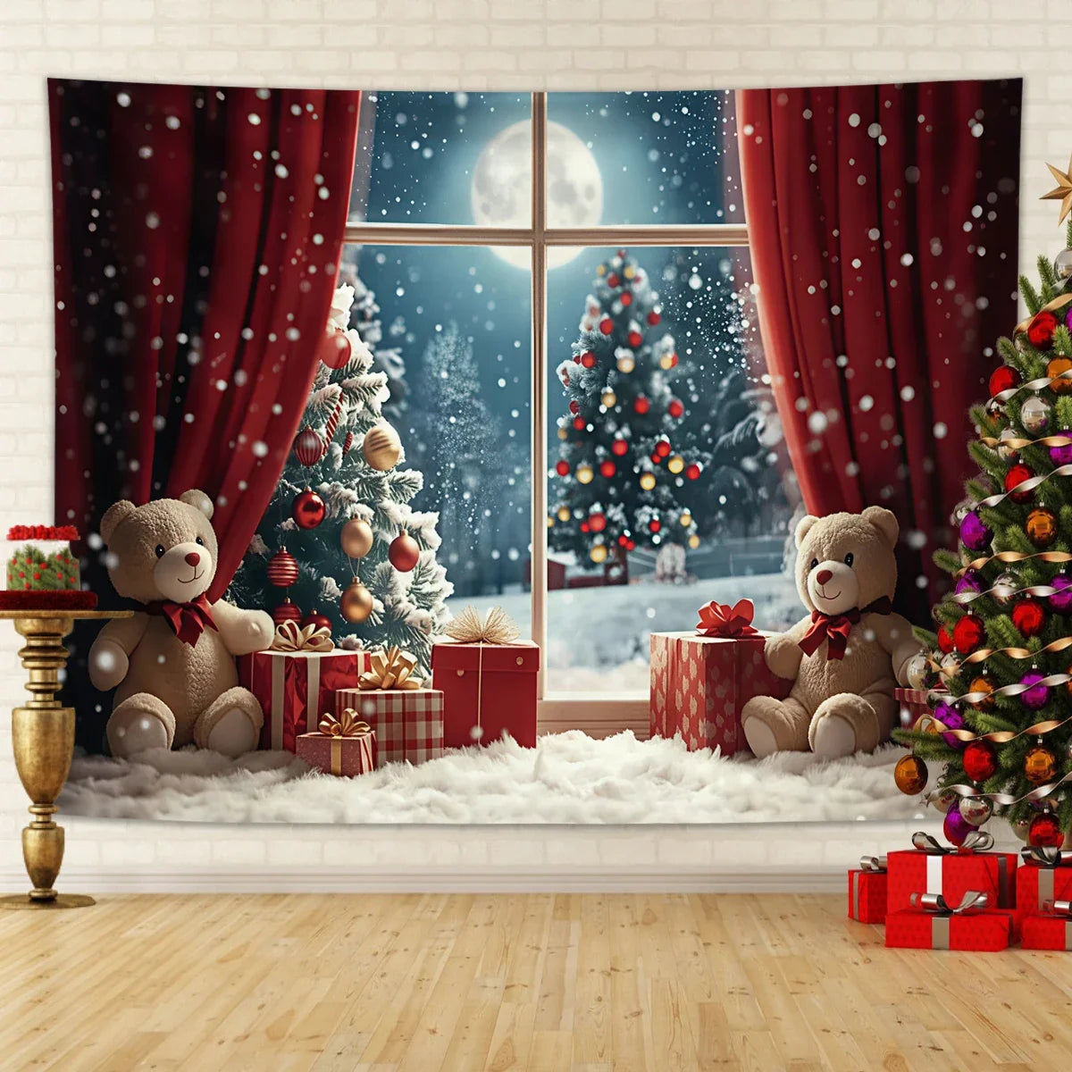 Kerstknuffel Wandtapijt – Feestelijke Kerstdecoratie met Beren