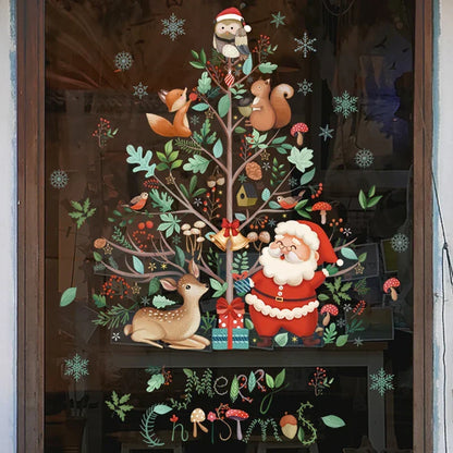 Raamdecoratie - Feestelijke decoratie met kerstman en dieren voor een gezellige kerst