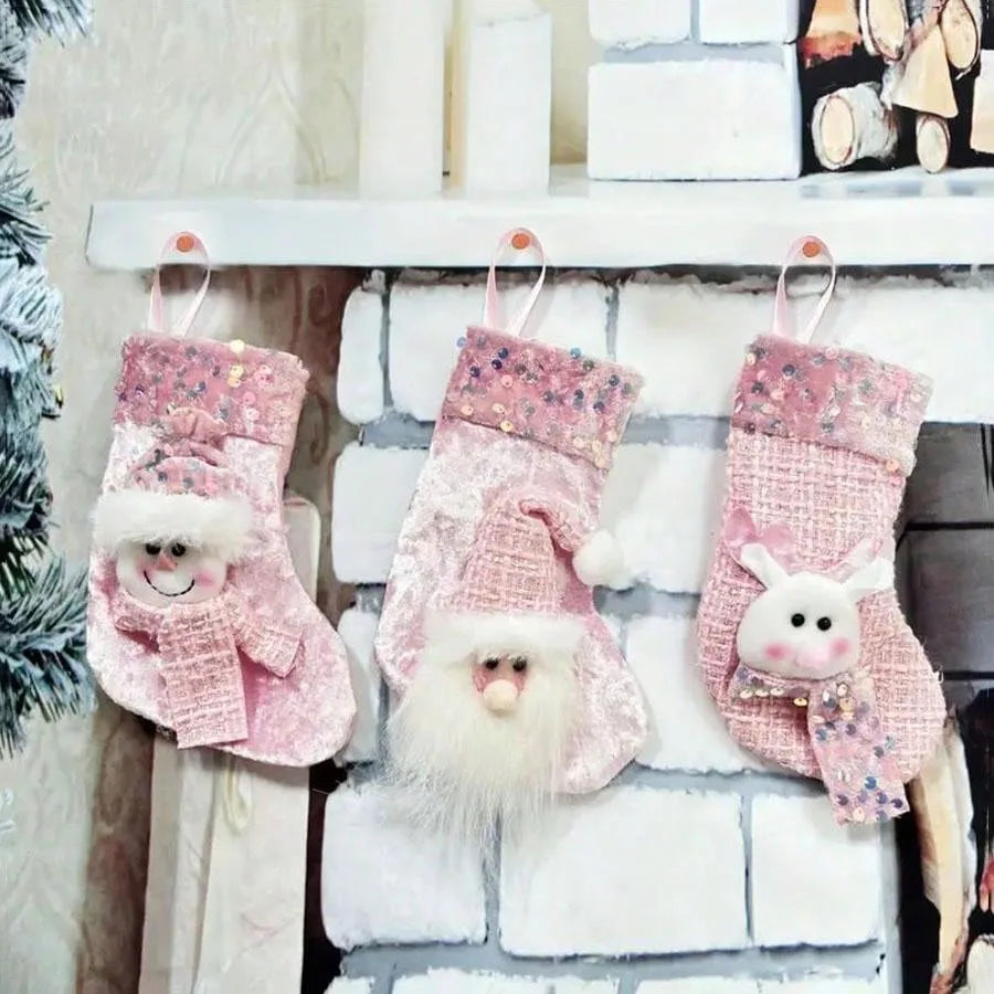 Roze Kerstsokken Rosalie – Set van 3 Decoratieve Kerstlaarzen