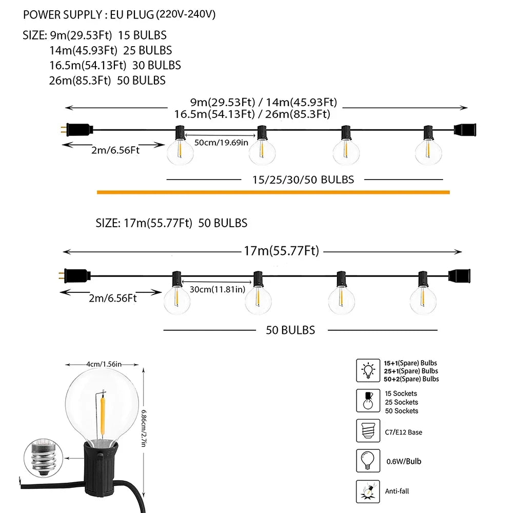 Dimbare LED Lichtslinger voor Tuin en Terras – 9, 14 of 26 Meter