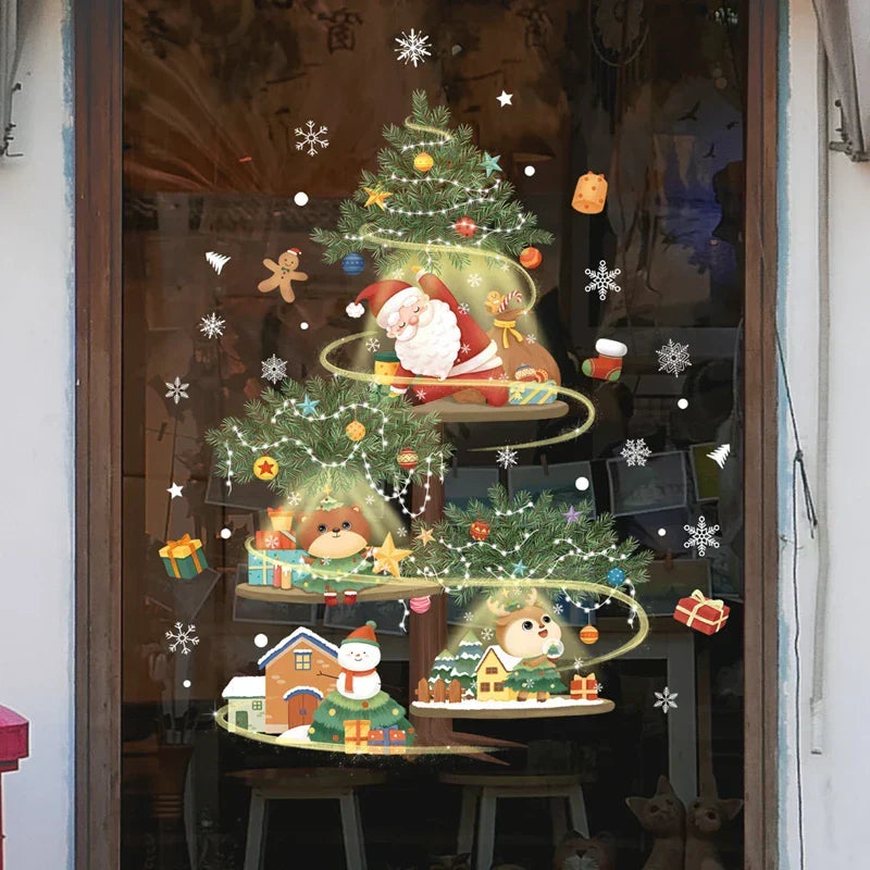 Raamdecoratie - Feestelijke decoratie met kerstman en dieren voor een gezellige kerst